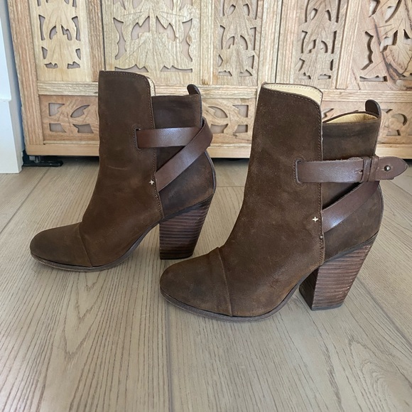 Rag & Bone brown suede booties.  Leather wrap detail.  Size 37 - Picture 2 of 8